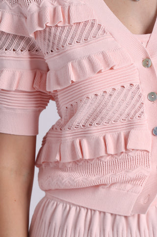 Viscose Pointelle Ruffle Cardigan