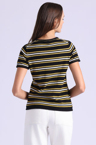 Striped Short Sleeve Crew Tee With Rolled Edges