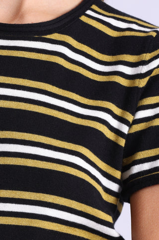 Striped Short Sleeve Crew Tee With Rolled Edges