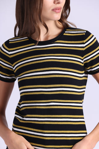 Striped Short Sleeve Crew Tee With Rolled Edges
