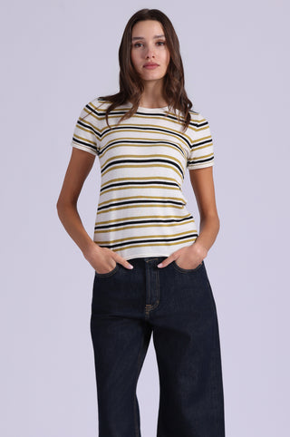 Striped Short Sleeve Crew Tee With Rolled Edges
