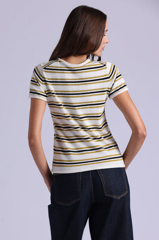 Striped Short Sleeve Crew Tee With Rolled Edges