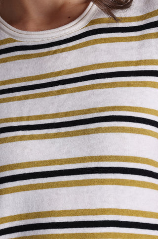 Striped Short Sleeve Crew Tee With Rolled Edges
