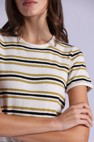 Striped Short Sleeve Crew Tee With Rolled Edges