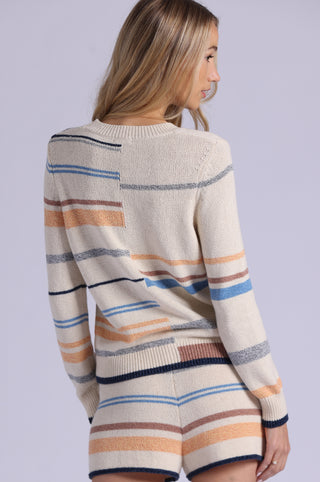 Textured Mixed Stripe Long Sleeve Crew