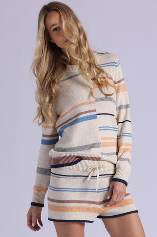Textured Mixed Stripe Long Sleeve Crew