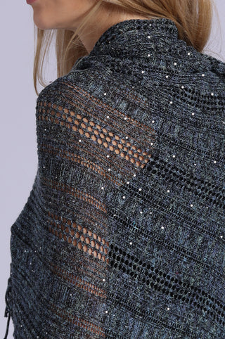 Sequin Pointelle Stripe Fringe Shawl