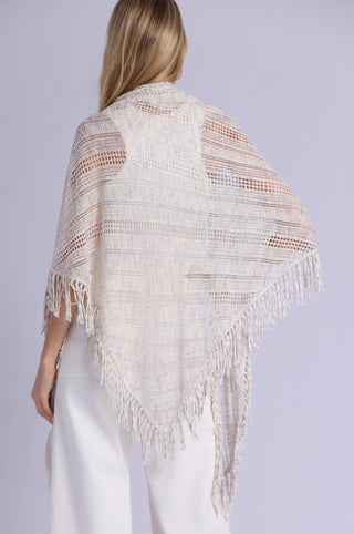 Sequin Pointelle Stripe Fringe Shawl