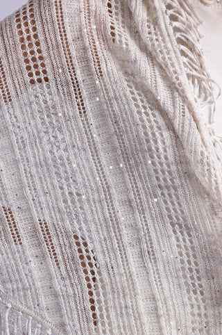 Sequin Pointelle Stripe Fringe Shawl