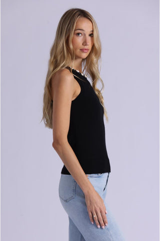 Cotton Cashmere Tank With Shell Rhinestone Trim