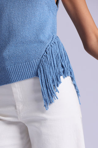 Textured Crew Neck Tank with Fringe