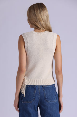 Textured Crew Neck Tank with Fringe