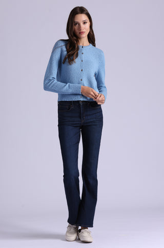 Boucle Long Sleeve Crew Neck Cropped Cardigan