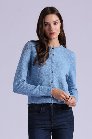 Boucle Long Sleeve Crew Neck Cropped Cardigan