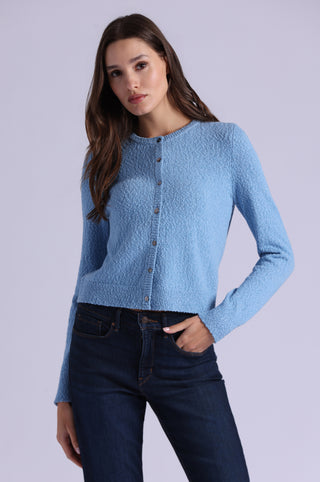Boucle Long Sleeve Crew Neck Cropped Cardigan