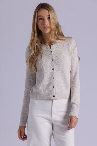 Boucle Long Sleeve Crew Neck Cropped Cardigan