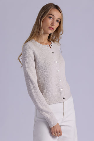 Boucle Long Sleeve Crew Neck Cropped Cardigan