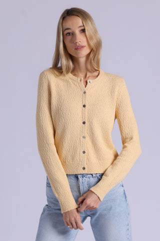 Boucle Long Sleeve Crew Neck Cropped Cardigan