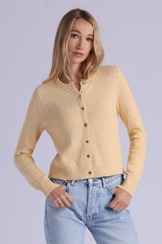 Boucle Long Sleeve Crew Neck Cropped Cardigan