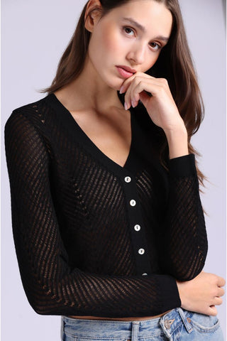 Open Pointelle Cropped Cardigan