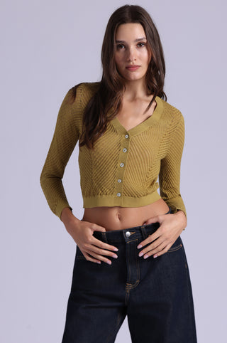 Open Pointelle Cropped Cardigan