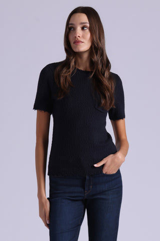 Frayed Crew Neck Tee with Pocket