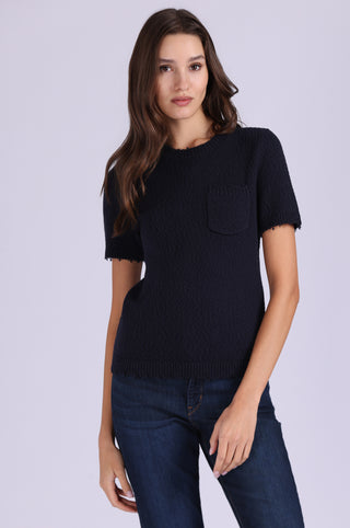 Frayed Crew Neck Tee with Pocket