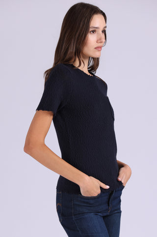 Frayed Crew Neck Tee with Pocket