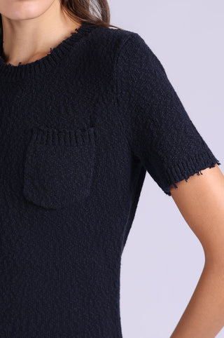 Frayed Crew Neck Tee with Pocket