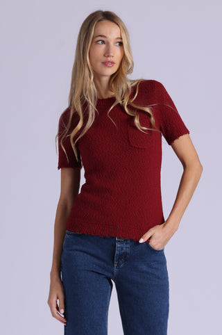 Frayed Boucle Crew Neck Tee with Pocket