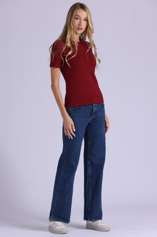 Frayed Boucle Crew Neck Tee with Pocket