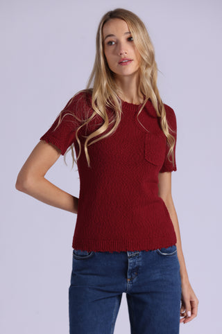 Frayed Boucle Crew Neck Tee with Pocket