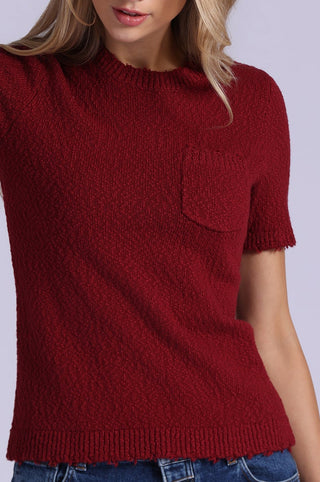 Frayed Boucle Crew Neck Tee with Pocket