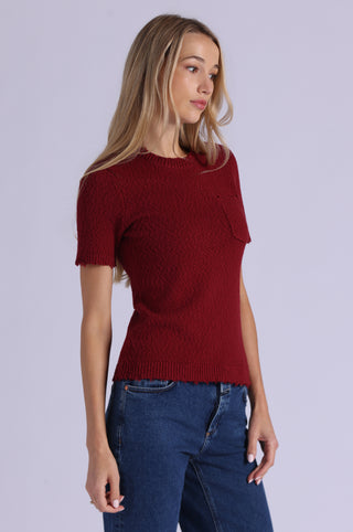 Frayed Boucle Crew Neck Tee with Pocket