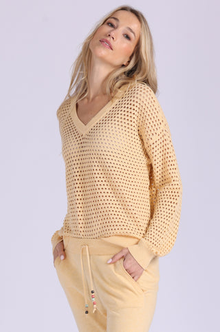 Solid Mesh Long Sleeve V Neck