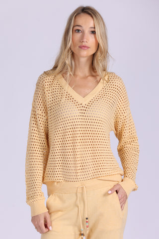 Solid Mesh Long Sleeve V Neck