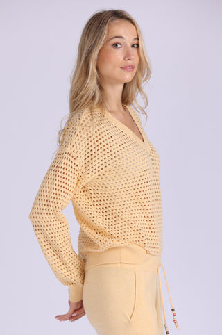 Solid Mesh Long Sleeve V Neck