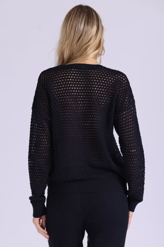 Solid Mesh Long Sleeve V Neck