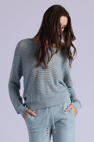 Solid Mesh Long Sleeve V Neck
