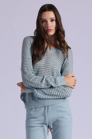 Solid Mesh Long Sleeve V Neck
