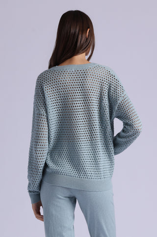 Solid Mesh Long Sleeve V Neck
