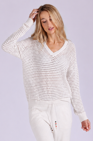 Solid Mesh Long Sleeve V Neck