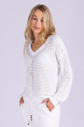 Solid Mesh Long Sleeve V Neck