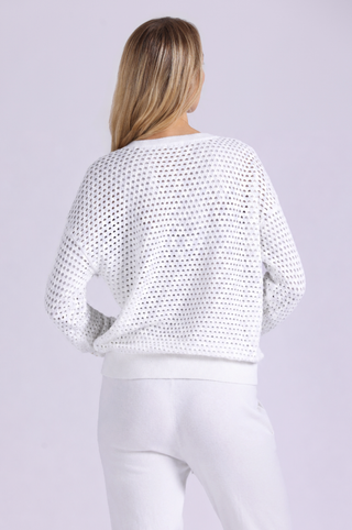 Solid Mesh Long Sleeve V Neck