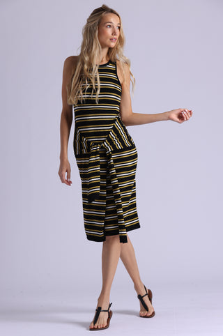 Striped Tie Front Tank Dress With Rolled Edges