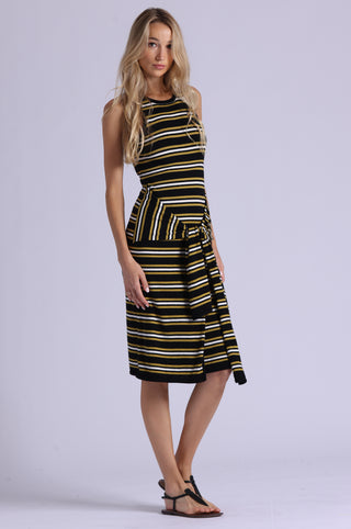 Striped Tie Front Tank Dress With Rolled Edges