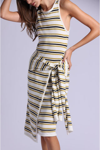 Striped Tie Front Tank Dress With Rolled Edges