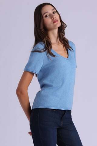 Short Sleeve V Neck Tee with Rolled Edges