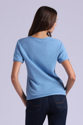 Short Sleeve V Neck Tee with Rolled Edges