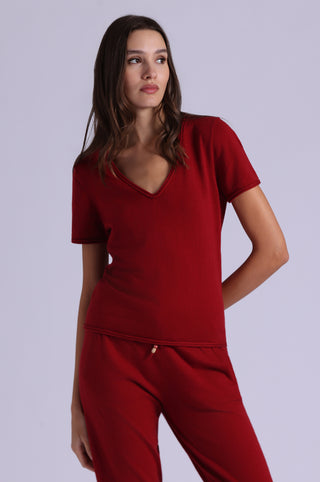 Short Sleeve V Neck Tee with Rolled Edges